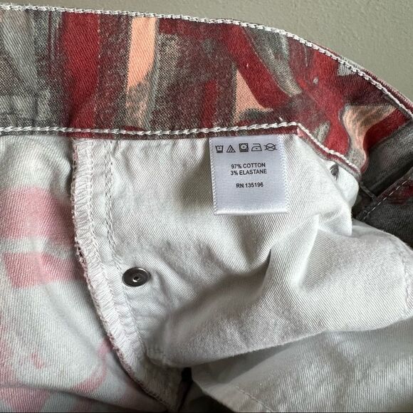 Monika Chiang Geometric Moto Skinny Pants Women's 25 Low Rise Ankle Zip Gray Red - Picture 7 of 7